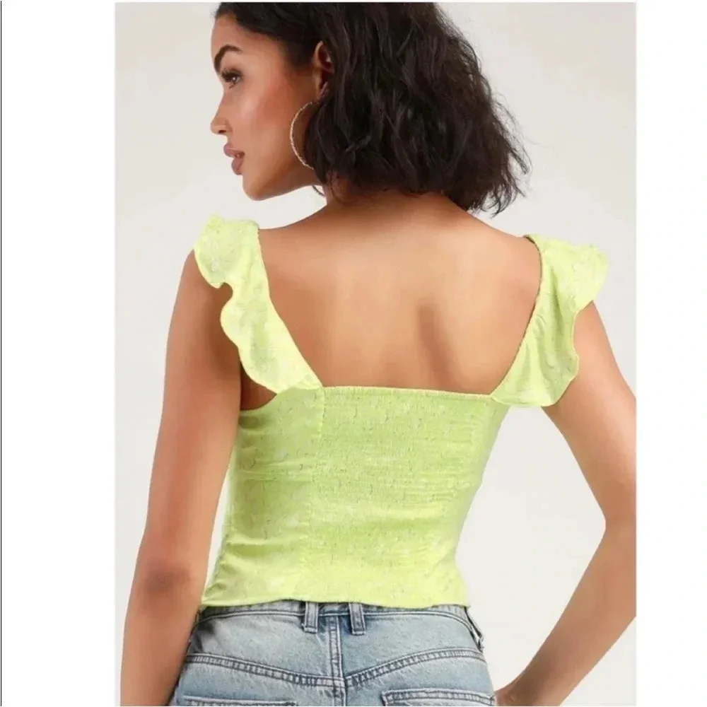 Free People stay with you green satin ruffle boho top